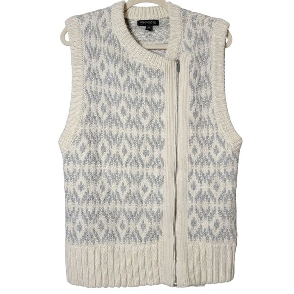 Banana Republic Womens Ivory Gray Wool Alpaca Chunky Knit Sleeveless Vest Medium - Picture 1 of 10